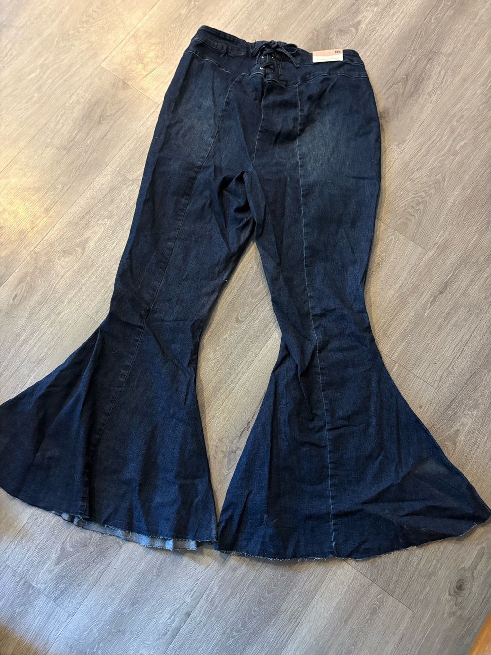 ARULA Dark Blue Wide-Leg Flared Jeans